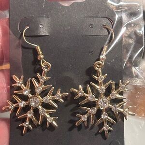 Gold Snowflake Earrings with Crystals
